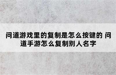 问道游戏里的复制是怎么按键的 问道手游怎么复制别人名字